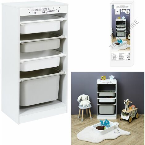 Meuble de rangement enfant Tidy à 3 bacs - Gris et blanc