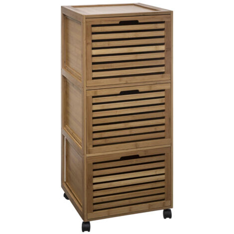 5Five Simply Smart – Meuble de rangement roulant 3 tiroirs en bambou – Dimensions L. 41,5 cm x P. 41 cm x H. 92,7 cm – Roulettes pour déplacement facile