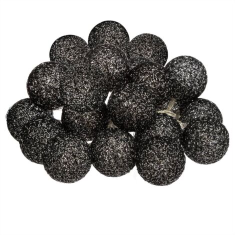 Guirlande décorative lumineuse 20 LED Boules en Coton Noir pailleté D 6 x L 435 cm - Atmosphera
