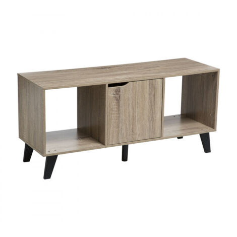 5Five Simply Smart – Meuble TV en bois de chêne naturel effet cèdre noir – Dimensions 100,8x32,5x47 cm – 3 niches de rangement – Montage facile (1/10)