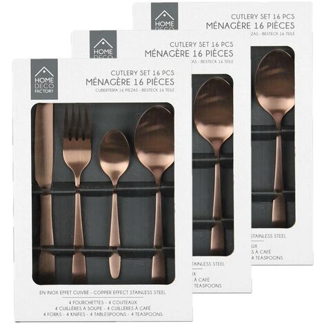 Lot de 3 ménagères en acier inoxydable 16 pièces CUIVREE