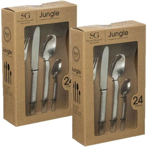 Lot de 2 ménagères à motifs en acier inoxydable 24 pièces JUNGLE