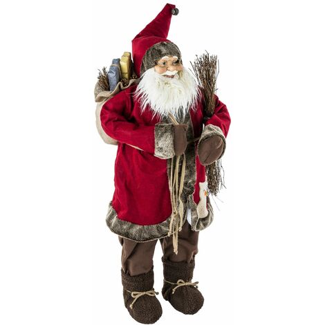 Atmosphera – Père Noël traditionnel en velours rouge et fourrure marron H 120 cm – Décoration festive pour intérieur – Ambiance de Noël garantie (1/4)