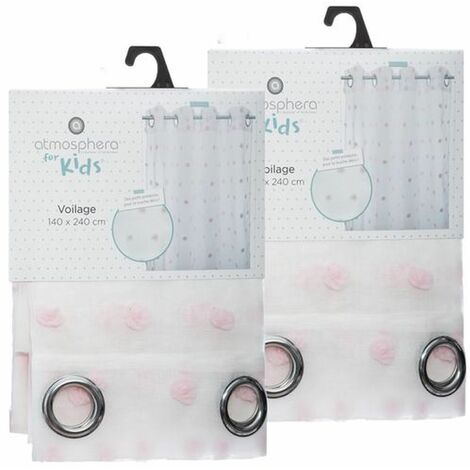 Lot de 2 voilages avec pompons effet plumetis ROSI