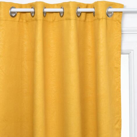 Rideau occultant motifs feuilles - 8 oeillets - Ocre - L 140 x H 260 cm - Livraison gratuite (1/5)