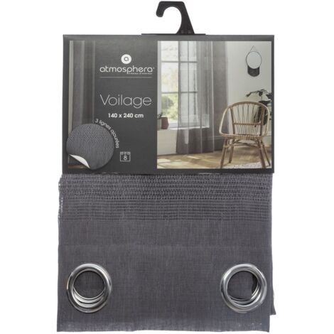 Atmosphera – Voilage à œillets gris effet lin 140 x 240 cm – 100% polyester – Motifs ajourés pour luminosité – Installation facile avec œillets en métal (1/8)