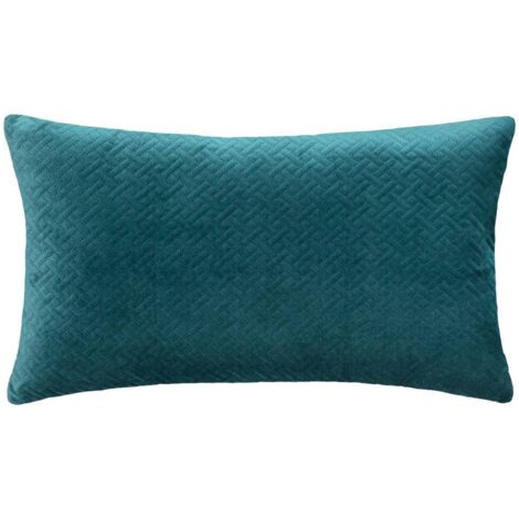 Atmosphera – Coussin déhoussable bleu canard en velours embossé 58 x 38 cm – Housse lavable en machine – Motif géométrique au recto