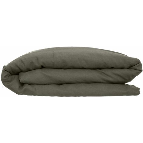Housse de couette 2 Personnes en Lin lavé Vert Kaki 260 x 240 cm - Atmosphera (1/4)