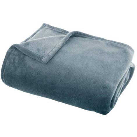 Plaid uni bleu orage - Flanel - L 180 x l 130 cm - Livraison gratuite