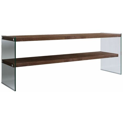 Meuble TV 2 niveaux en bois massif et structure en verre (1/5)