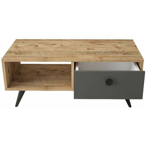 Table basse 1 niche de rangement et 1 tiroir avec structure en métal (1/5)