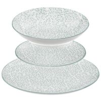 Service vaisselle en porcelaine 18 pièces – 6 assiettes plates, 6 assiettes creuses, 6 petites assiettes – Imprimé subtil, forme ronde – Secret De Gourmet