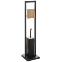 5Five Simply Smart – Brosse WC et dérouleur 2 en 1 – Métal noir et bambou – Dimensions 20x20x80 cm – Installation facile sans outil