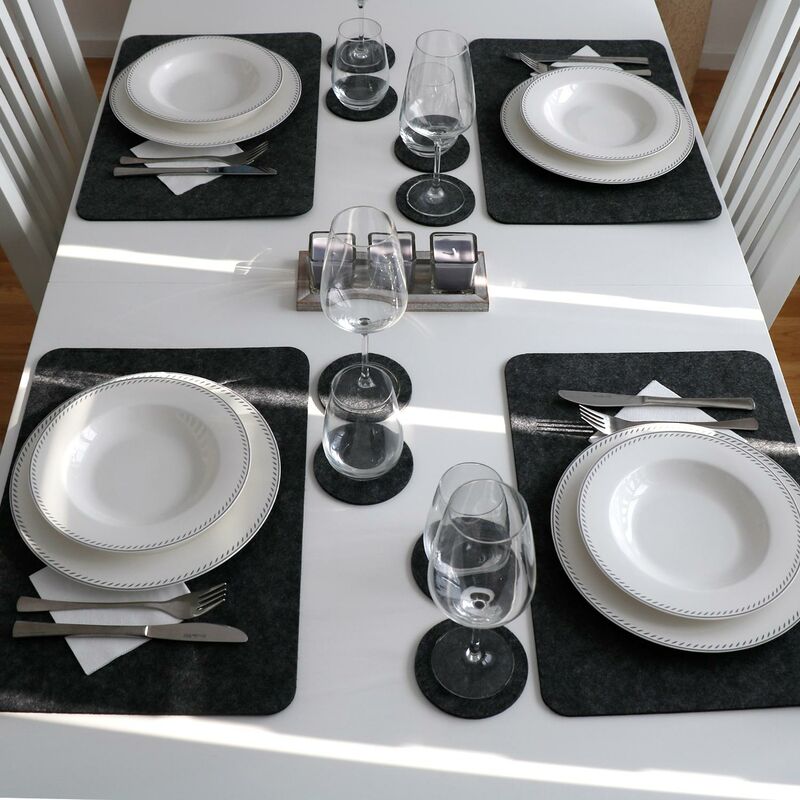 Filz Tisch-Unterlage Platzdeckchen Tischsets Filzunterlage 43x30x0,5cm Edle Platzsets Extra-Dicke 4 Grau