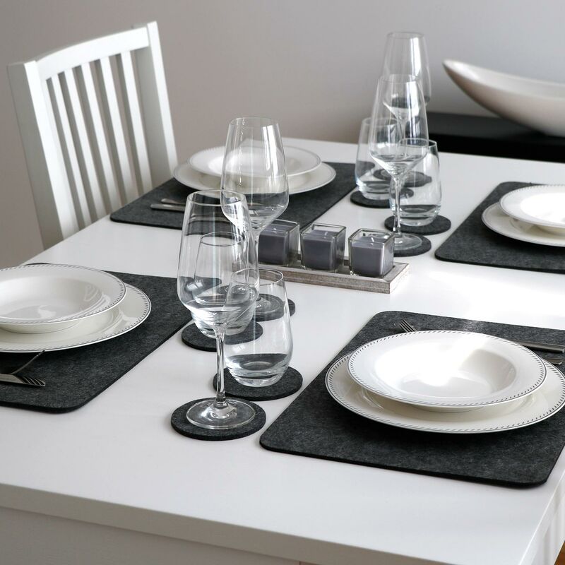 4 Extra-Dicke Filz Tischsets 43x30x0,5cm Edle Platzsets Platzdeckchen  Tisch-Unterlage Filzunterlage Grau