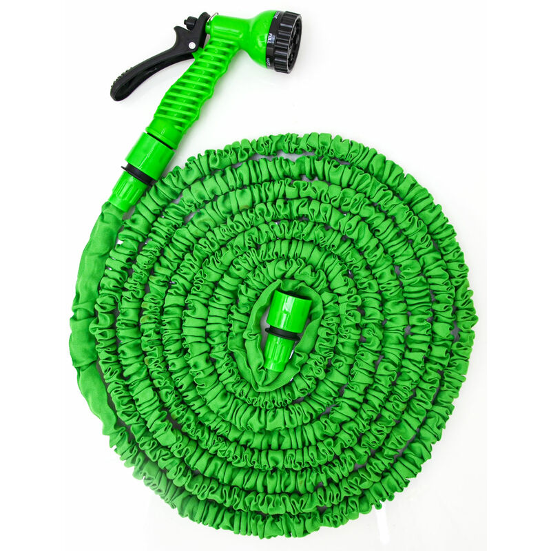 Zorara Gartenschlauch Flexischlauch Wasserschlauch 15M/50FT Ausgedehnt Extra Starkes Gewebe Knickfrei Flexibler Gartenschlauch Dehnbarer Gartenschlauch mit 7 Multifunktions Sprühkopf Grün