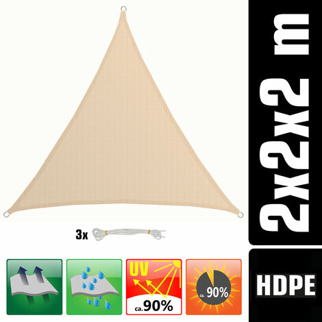 UV Sonnensegel 2x2x2 HDPE Dreieck Sonnenschutz Überdachung Balkon Garten Beige