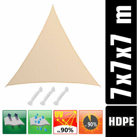 UV Sonnensegel 7x7x7 HDPE Dreieck Sonnenschutz �berdachung Balkon Garten Beige