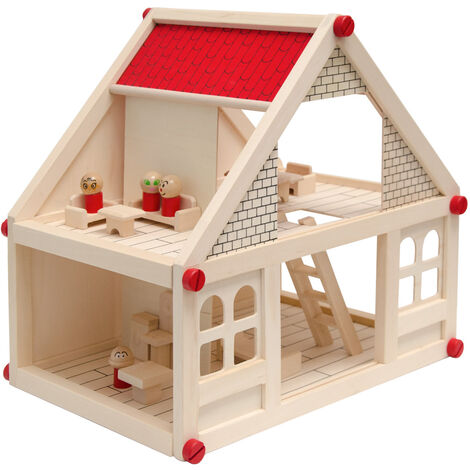 Wooden Möbel Puppen Haus Familie Miniatur 6 Personen Set Puppe Kinder Spielzeug 