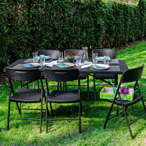 Gartenm Bel Set In Rattan Optik - 180 Cm Tisch Mit 6 St Hlen Sitzgruppe ...