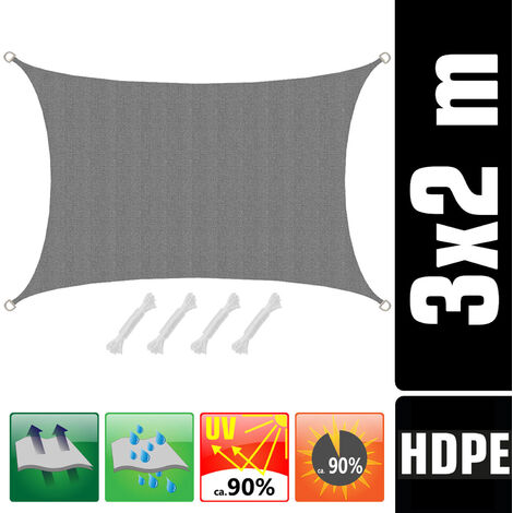 UV Sonnensegel 3x2 HDPE Rechteckig Sonnenschutz Überdachung Garten Balkon Grau