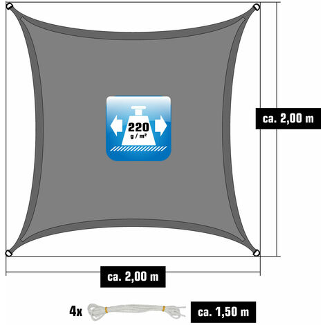 UV Sonnensegel 2x2 HDPE Quadratisch Sonnenschutz Überdachung Garten Balkon Grau