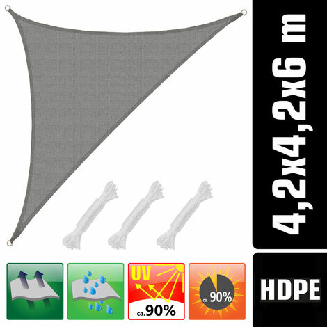 UV Sonnensegel 4,2x4,2x6 HDPE Dreieck Rechtwinklig Sonnenschutz Garten Grau