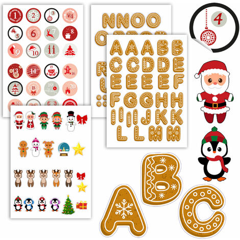 Adventskalender Zahlen Sticker 1-24 - Buchstaben und Figuren Aufkleber  Bastelset