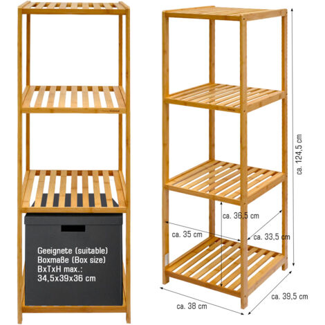Badregal 38x39,5x124,5cm Bambus Holz Regal 4 Fächer Bad Badezimmer Standregal