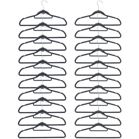 20 Samt Kleiderbügel 10 Haken-Organizer Antirutsch Hemden-Bügel Anzugbügel  Grau