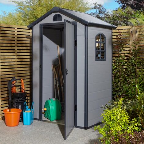 Rowlinson Airevale 4X3 Plastic Apex Shed Light Grey with Foundation Kit