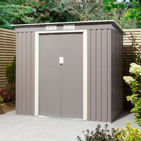 Rowlinson Trentvale 6x4 Metal Pent Shed Light Grey with Foundation Kit