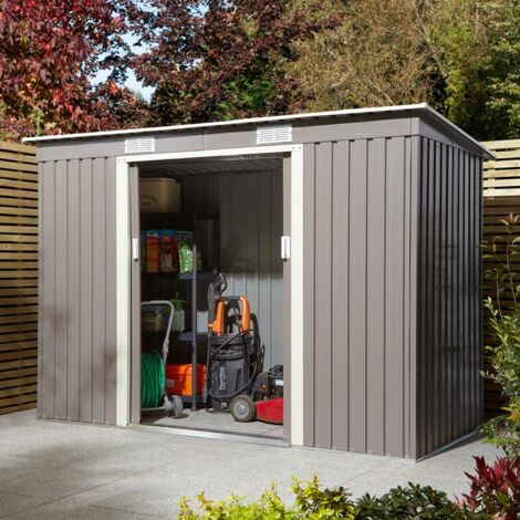 Rowlinson Trentvale 8x4 Metal Pent Shed Light Grey with Foundation Kit (1/5)