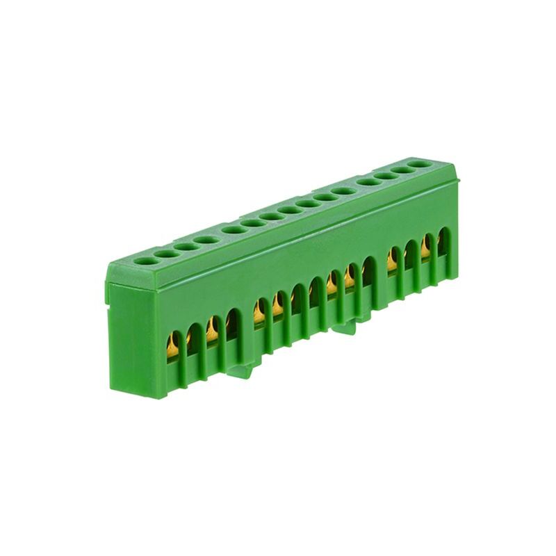 Bornier De Terre IP00 Vert – 7 Bornes Pour Câbles 1,5 à 16 Mm² – Montage Sur Rail DIN – MOREK