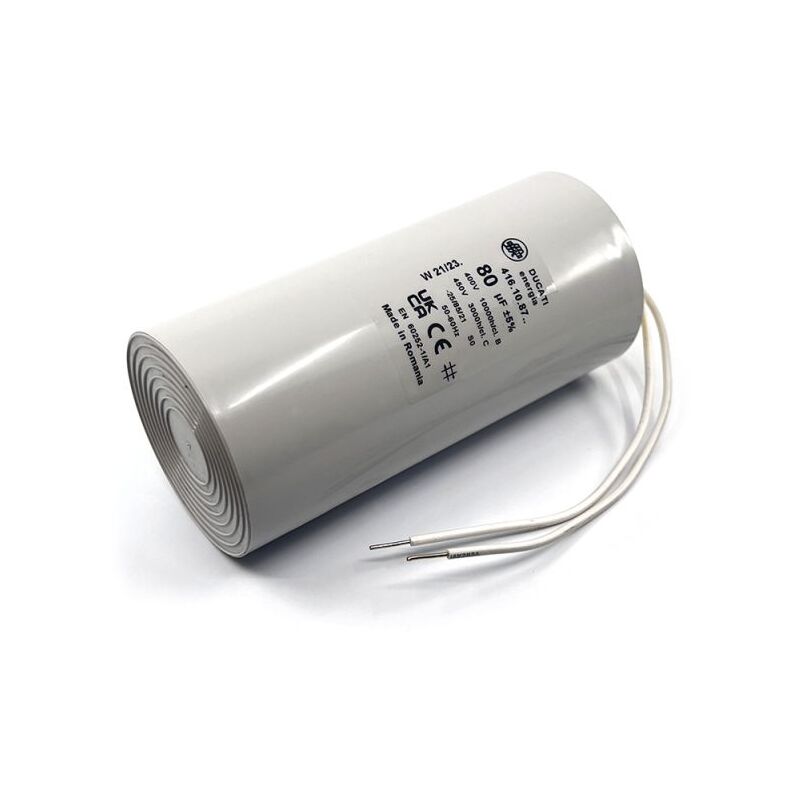 Condensateur Permanent 20µF 450V - 40x69mm Fond Plat, Cosses Faston 6.3mm, Fabrication Italienne