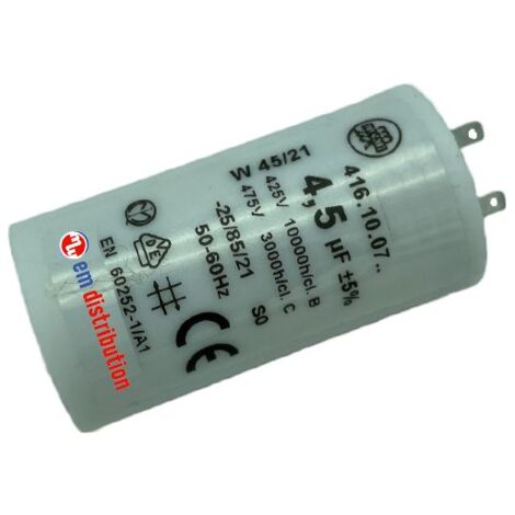 Ducati Energia – Condensateur 4,5µF pour moteur de volet roulant – Couple 15 à 17 Nm – Cosses Faston 2.8 mm – Durée de vie 10 000 heures