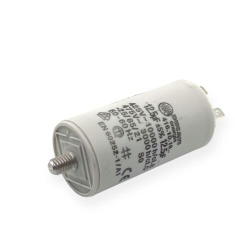 Ducati Energia – Condensateur permanent 12,5µF – Ø36mm x 70mm – Sortie double cosses Faston 6.3mm – Homologué VDE EN60252-1