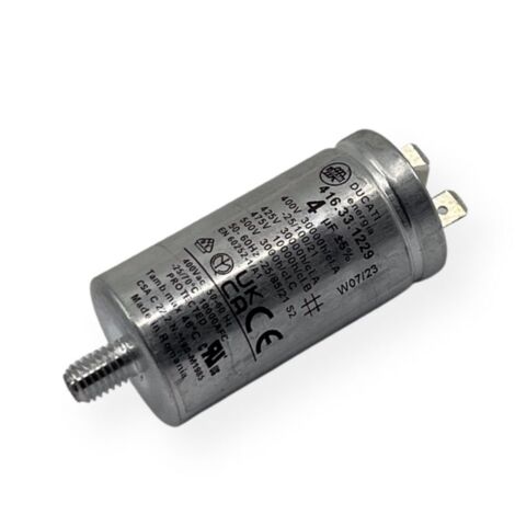 Ducati Energia – Condensateur permanent aluminium 4µF – Cosses Faston simple 6.3 mm – Ø30x60mm – Durée de vie 30,000 heures