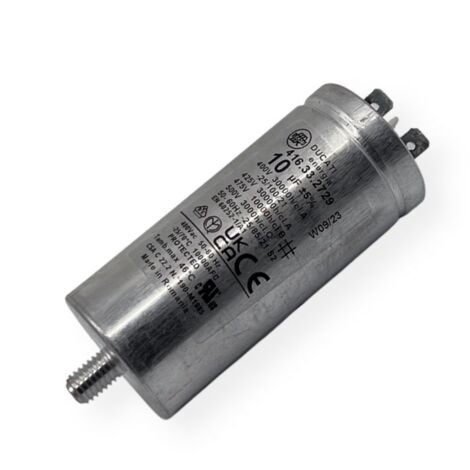 Ducati Energia – Condensateur permanent aluminium 10µF – Cosses Faston simple 6.3 mm – Ø35x77mm – Durée de vie 30,000 heures