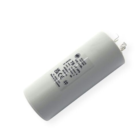 Ducati Energia – Condensateur permanent 75µF – Ø50x117mm – Sortie double cosses Faston 6.3mm – Durée de vie 10.000 heures – Homologué VDE EN60252-1