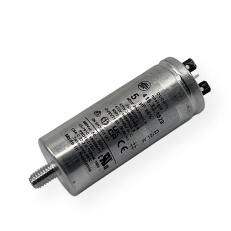 Ducati Energia – Condensateur permanent aluminium 5µF – Cosses Faston simple 6.3 mm – Ø30x72mm – Durée de vie 30,000 heures – Compatible moteurs 220V