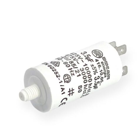 Ducati Energia – Condensateur permanent 3,5µF – Double cosses Faston 6.3 mm – Ø28x55mm – Durée de vie 10.000 heures – Homologué VDE EN60252-1