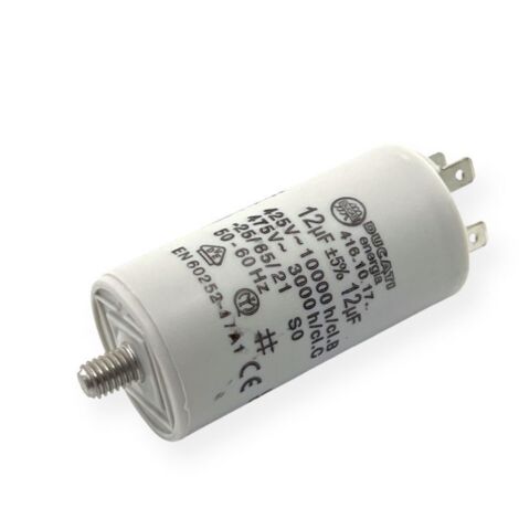 Ducati Energia – Condensateur permanent 12µF double cosses Faston 6.3mm – Ø36x70mm – Durée de vie 10.000 heures – Homologué VDE EN60252-1
