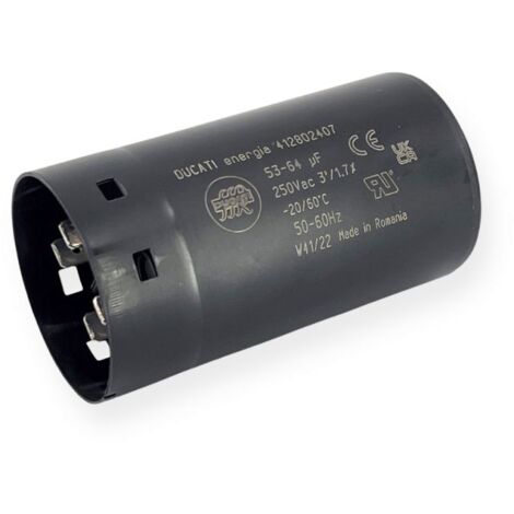 Ducati Energia – Condensateur de démarrage 53-64µF – Tension 250Vac – Cosses faston 6.3mm – Ø46x84mm pour moteurs monophasés 220V