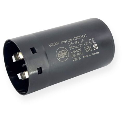 Ducati Energia – Condensateur de démarrage 145-174µF – Cosses faston 6.3mm – Ø45,5x84mm – Tension 250Vac pour moteurs monophasés 220V