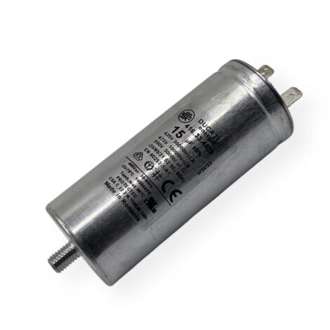 Ducati Energia – Condensateur permanent aluminium 15µF – Cosses Faston simple 6.3mm – Ø40mm x 98mm – Durée de vie 30,000 heures