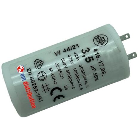 Ducati Energia – Condensateur 3,5µF pour moteur de volet roulant 10Nm – Cosses Faston 2.8mm – Durée de vie 10 000 heures – Compatible Somfy et Simu