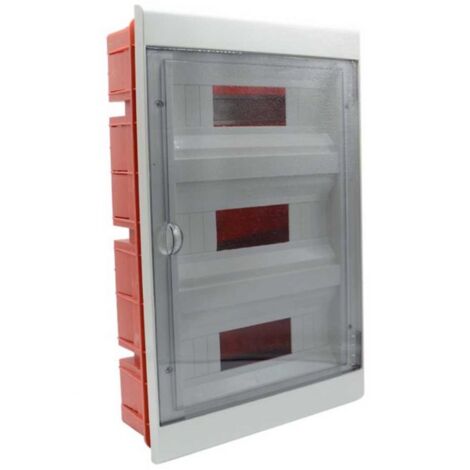 Em Distribution – Coffret électrique nu encastrable 470x310x90mm – 3 rangées de 12 modules – IP40 étanche – Résistance chocs IK8 – Plastique ABS durable