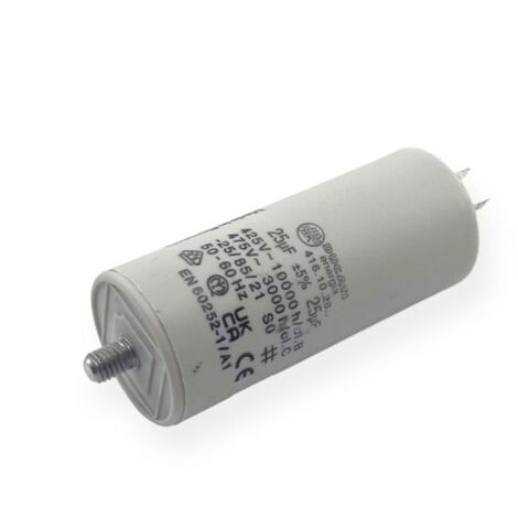 Ducati Energia – Condensateur permanent 25µF – Double cosses Faston 6.3 mm – Ø40x92mm – Homologué VDE EN60252-1 – 10.000 heures de durée de vie