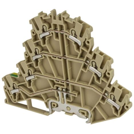 Borne de jonction trois étages + terre à ressort 2,5mm² - pas 5mm - beige - type PushFit - IMO (1/4)